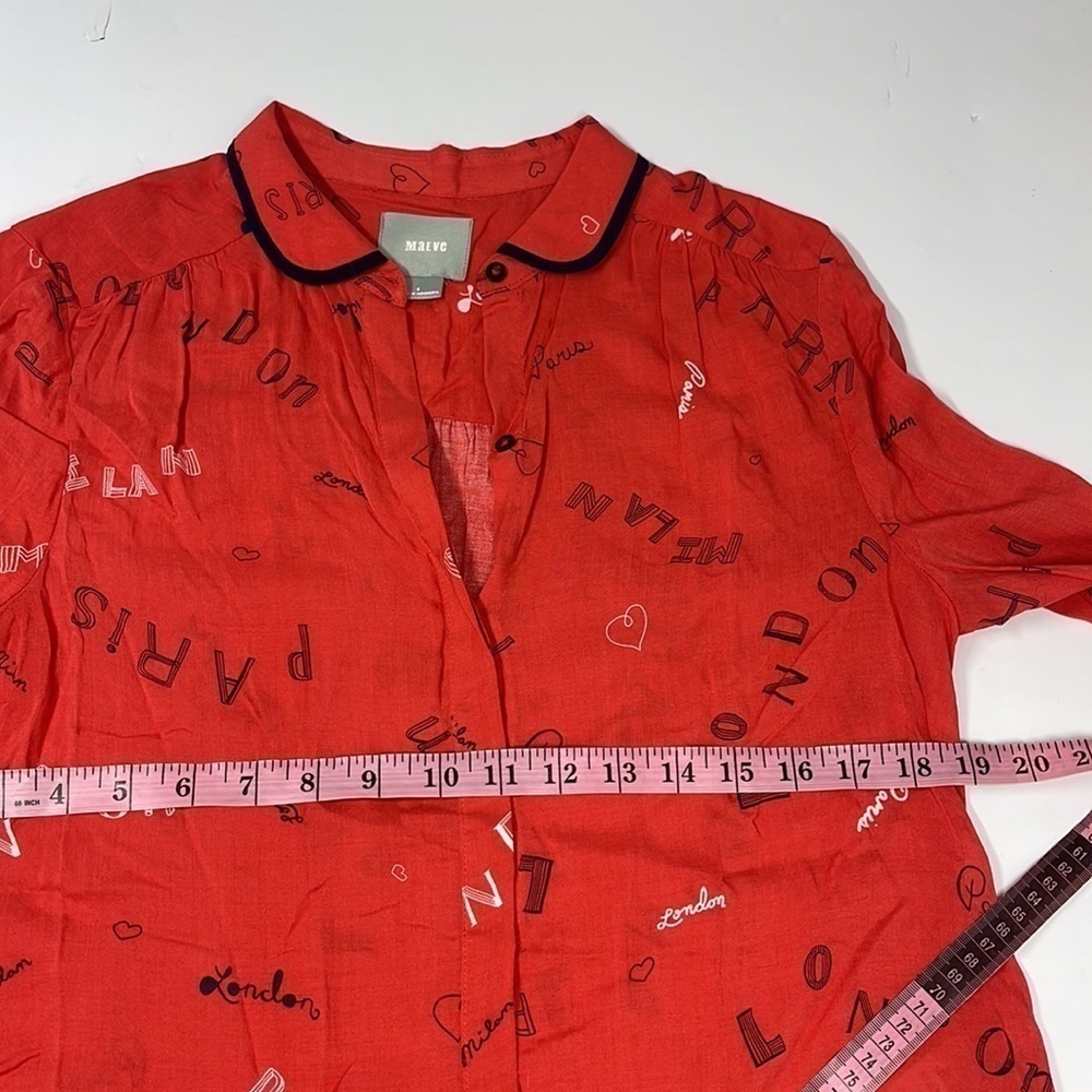 Anthropologie Maeve London Paris Print Button Down Long Sleeve Blouse Top Size 4 - Picture 10 of 10